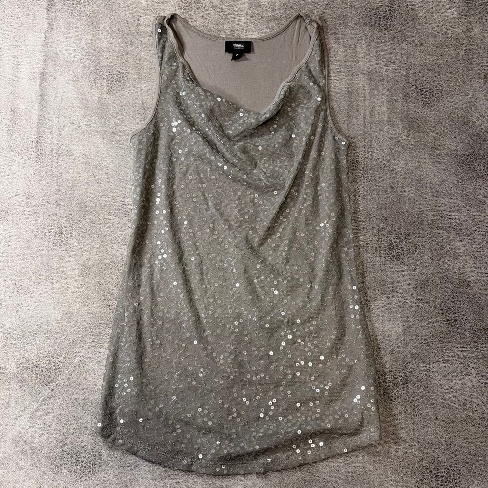 Y2k Gray Sequin Cowl Tank Top